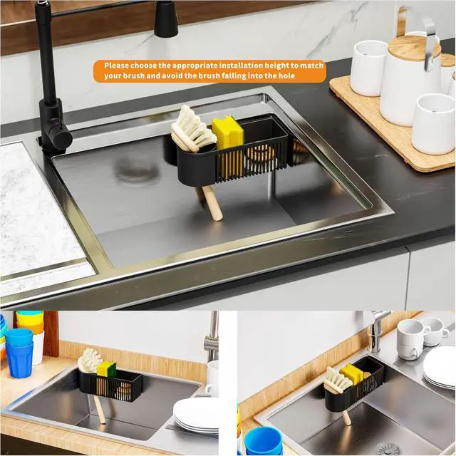 Alt view image 2 of 5 - 2-in-1 Dish Wand Holder & Sponge Holder for Kitchen Sink Hanging,With Adhesive,Rust Proof Scrub Brush,Scrubber,Dish Sponge,Spinge Holder,In Sink Organizer & Basket Accessories & Essentials,Plastic