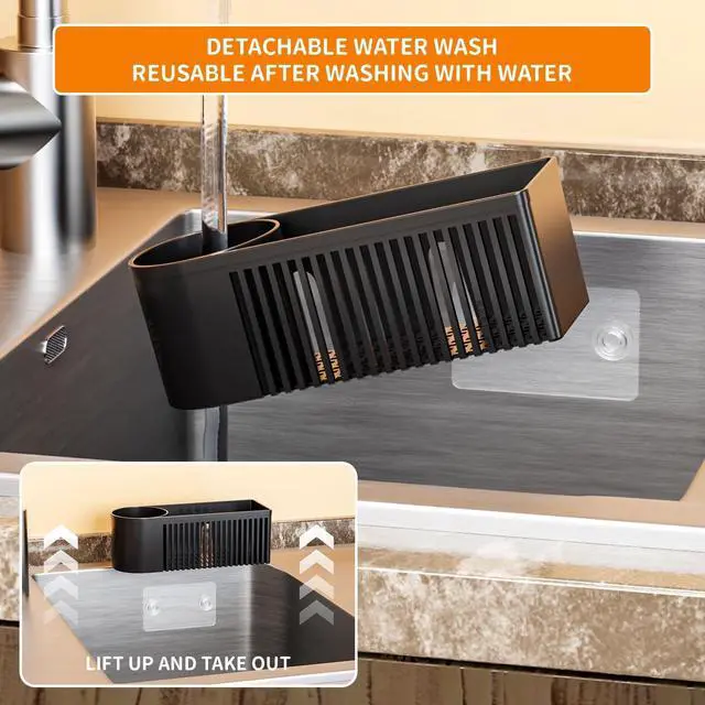 Alt view image 5 of 5 - 2-in-1 Dish Wand Holder & Sponge Holder for Kitchen Sink Hanging,With Adhesive,Rust Proof Scrub Brush,Scrubber,Dish Sponge,Spinge Holder,In Sink Organizer & Basket Accessories & Essentials,Plastic