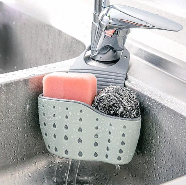 Alt view image 6 of 7 - Kitchen Sink Caddy Sponge Holder Hang Basket for Scrubber Dish Brush Kitchen Accessories Organizer(Light Blue)