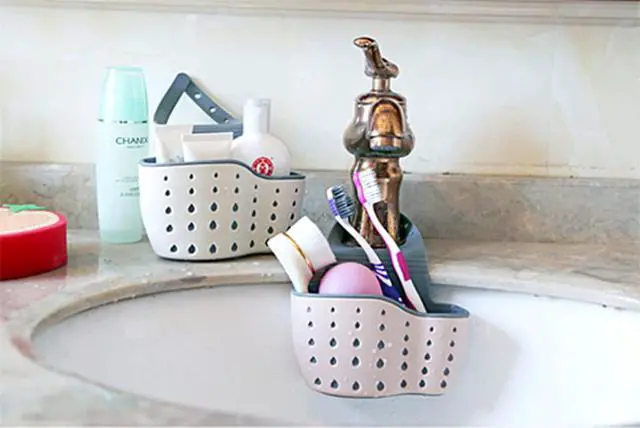 Alt view image 7 of 7 - Kitchen Sink Caddy Sponge Holder Hang Basket for Scrubber Dish Brush Kitchen Accessories Organizer(Light Blue)