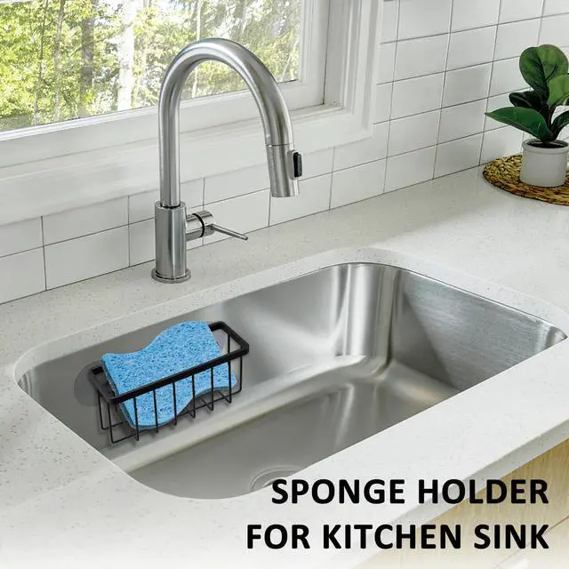 Alt view image 4 of 6 - Sponge Holder for Kitchen Sink Suction,Dish Sponge Holder-Black | Kitchen Sink Caddy for Sponges, Scrubbers, Soap