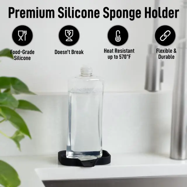 Alt view image 4 of 7 - Small Silicone Sponge Holder (4.9x3.3) Space-Saving Sink Organizer Tray for Sponge, Soap, Brush & More Compact Non-Slip Dish for Kitchen & Bathroom (Black)