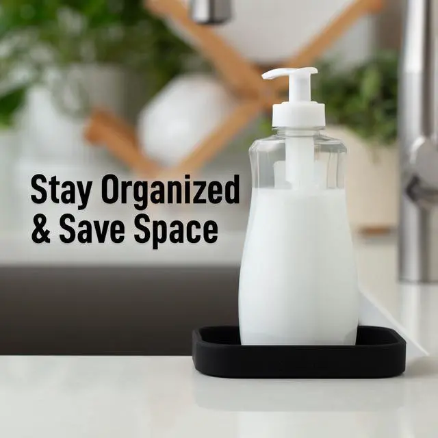 Alt view image 7 of 7 - Small Silicone Sponge Holder (4.9x3.3) Space-Saving Sink Organizer Tray for Sponge, Soap, Brush & More Compact Non-Slip Dish for Kitchen & Bathroom (Black)