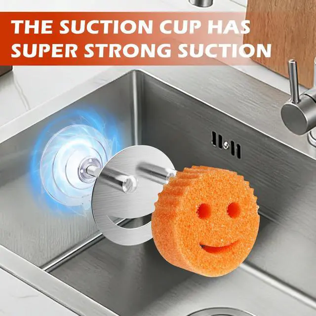Alt view image 2 of 7 - Stainless Steel Smiley Face Sponge Daddy Holder, Sink Caddy Organizer | Brushed Silver, with Suction Cup Installation for Kitchen, Keep Happy Face Sponge Clean and Dry