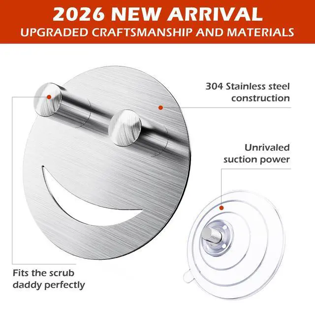 Alt view image 4 of 7 - Stainless Steel Smiley Face Sponge Daddy Holder, Sink Caddy Organizer | Brushed Silver, with Suction Cup Installation for Kitchen, Keep Happy Face Sponge Clean and Dry