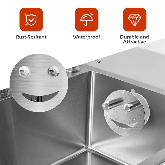 Alt view image 5 of 7 - Stainless Steel Smiley Face Sponge Daddy Holder, Sink Caddy Organizer | Brushed Silver, with Suction Cup Installation for Kitchen, Keep Happy Face Sponge Clean and Dry
