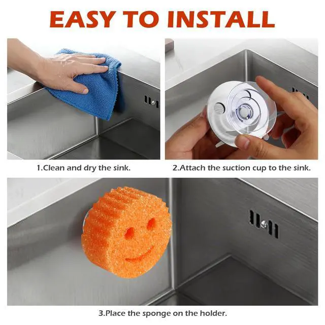 Alt view image 6 of 7 - Stainless Steel Smiley Face Sponge Daddy Holder, Sink Caddy Organizer | Brushed Silver, with Suction Cup Installation for Kitchen, Keep Happy Face Sponge Clean and Dry
