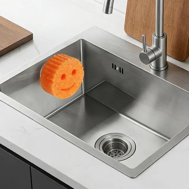 Alt view image 7 of 7 - Stainless Steel Smiley Face Sponge Daddy Holder, Sink Caddy Organizer | Brushed Silver, with Suction Cup Installation for Kitchen, Keep Happy Face Sponge Clean and Dry