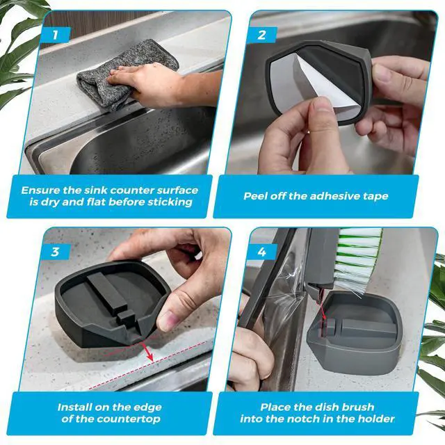 Alt view image 6 of 6 - Dish Wand Holder Compatible with Scotch-Brite Dishwand, Dish Brush Holder | Auto-Drain Organizer, Sponge Wand Organizer