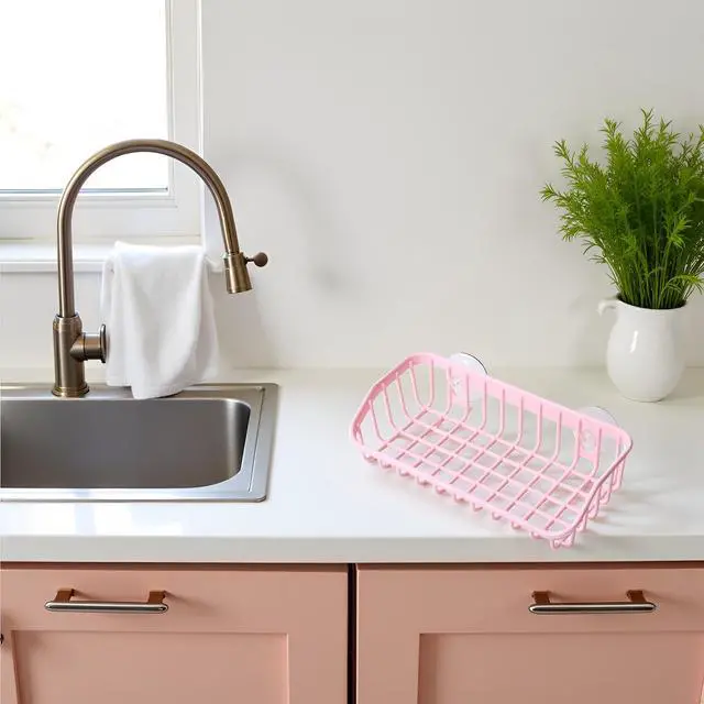 Alt view image 6 of 7 - Pink Multifunctional Drain Rack,Hanging Storage Rack Drain Rack Sink Shelf Suction Cup Dishwashing Soap Sponge Holder for Kitchen Accessories Racks and Holders Storage and Organization