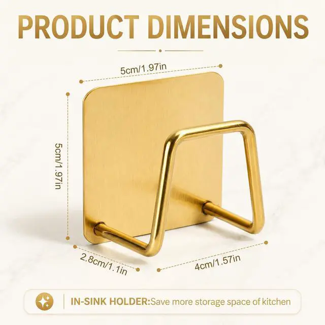 Alt view image 2 of 7 - 2 PCS Sponge Caddy for Kitchen Sink Adhesive Sponge Holder | Stainless steel sponge holder rustproof and waterproof quick drying gold kitchen sink caddy accessories