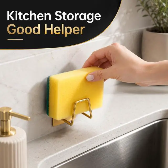 Alt view image 3 of 7 - 2 PCS Sponge Caddy for Kitchen Sink Adhesive Sponge Holder | Stainless steel sponge holder rustproof and waterproof quick drying gold kitchen sink caddy accessories