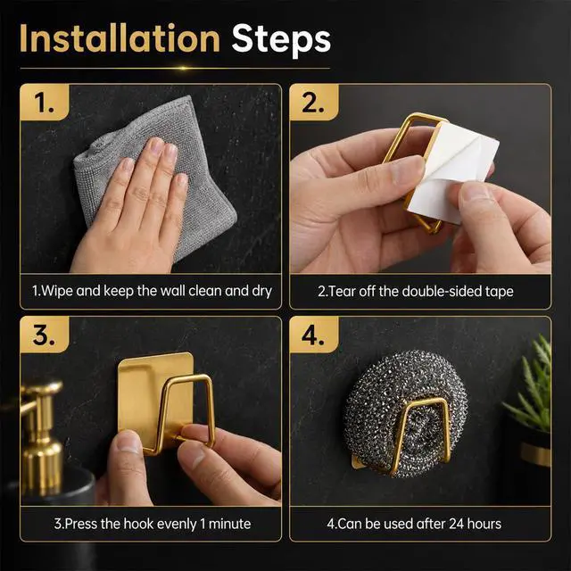 Alt view image 6 of 7 - 2 PCS Sponge Caddy for Kitchen Sink Adhesive Sponge Holder | Stainless steel sponge holder rustproof and waterproof quick drying gold kitchen sink caddy accessories