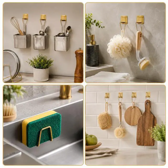 Alt view image 7 of 7 - 2 PCS Sponge Caddy for Kitchen Sink Adhesive Sponge Holder | Stainless steel sponge holder rustproof and waterproof quick drying gold kitchen sink caddy accessories