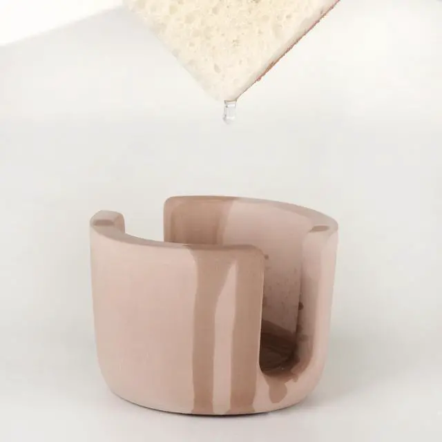 Alt view image 3 of 7 - Sponge Holder for Kitchen Sink, Kitchen Sponge Holder, Sponge Caddy Dish Holder, Sink Organizer with Diatomite Stone Tray, Ceramic Brush Holder, Farmhouse Kitchen Decor, Includes Coconut Sponge