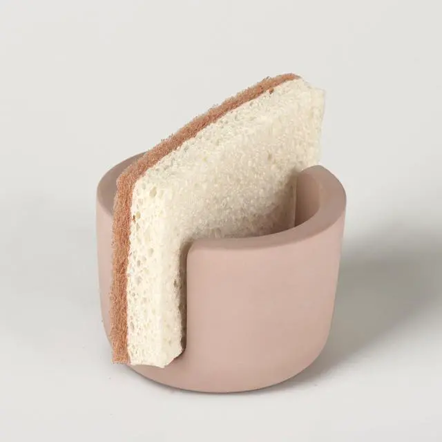 Alt view image 4 of 7 - Sponge Holder for Kitchen Sink, Kitchen Sponge Holder, Sponge Caddy Dish Holder, Sink Organizer with Diatomite Stone Tray, Ceramic Brush Holder, Farmhouse Kitchen Decor, Includes Coconut Sponge