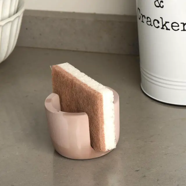 Alt view image 5 of 7 - Sponge Holder for Kitchen Sink, Kitchen Sponge Holder, Sponge Caddy Dish Holder, Sink Organizer with Diatomite Stone Tray, Ceramic Brush Holder, Farmhouse Kitchen Decor, Includes Coconut Sponge