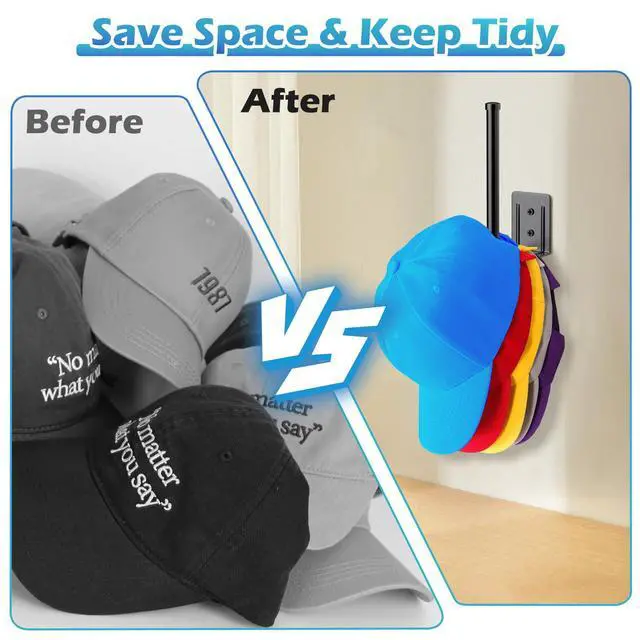Alt view image 7 of 7 - Stainless Steel Hat Organizer, Strong Adhesive/Wall Drilled Hat Rack | Hat Rack for Wall, Hat Hooks, Hat Holder, Hat Hanger, Hat Storage, Baseball Cap Organizer for Door,Bedroom,Closet(4P Back)