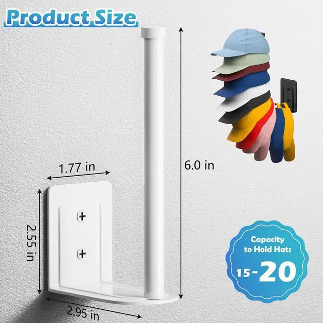 Alt view image 3 of 7 - Stainless Steel Hat Organizer, Strong Adhesive/Wall Drilled Hat Rack | Hat Rack for Wall, Hat Hooks, Hat Holder, Hat Hanger, Hat Storage, Baseball Cap Organizer for Door,Bedroom,Closet(4P White)