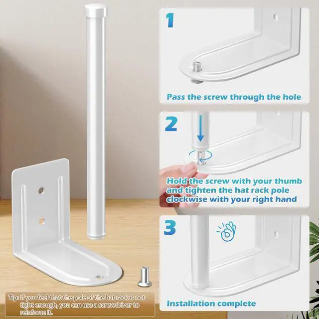 Alt view image 6 of 7 - Stainless Steel Hat Organizer, Strong Adhesive/Wall Drilled Hat Rack | Hat Rack for Wall, Hat Hooks, Hat Holder, Hat Hanger, Hat Storage, Baseball Cap Organizer for Door,Bedroom,Closet(4P White)