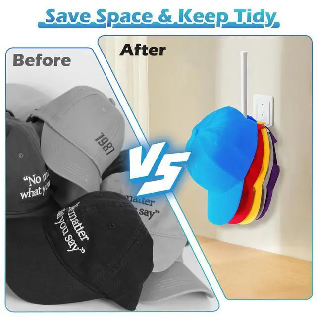 Alt view image 7 of 7 - Stainless Steel Hat Organizer, Strong Adhesive/Wall Drilled Hat Rack | Hat Rack for Wall, Hat Hooks, Hat Holder, Hat Hanger, Hat Storage, Baseball Cap Organizer for Door,Bedroom,Closet(4P White)