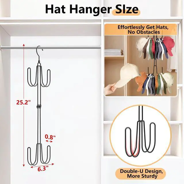 Alt view image 3 of 7 - Hat Hangers for Closet, Stainless Steel Hat Organizer, Hat Racks for Baseball Caps, Cap Organizer for Baseball Caps, 1 Pack