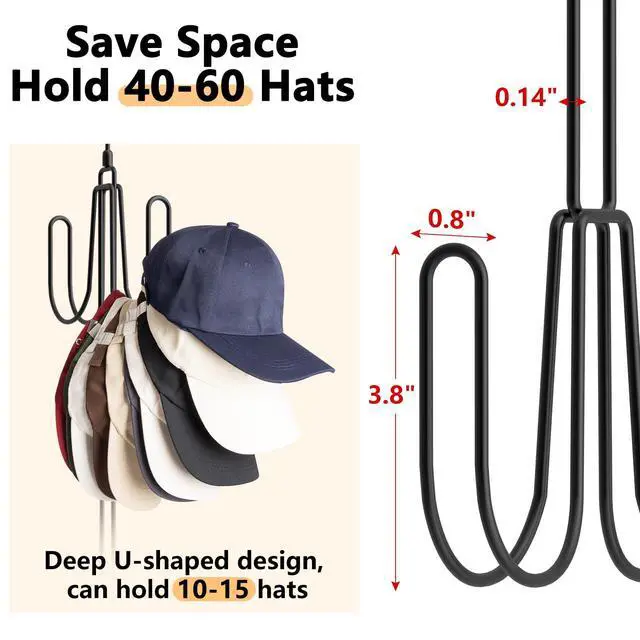 Alt view image 4 of 7 - Hat Hangers for Closet, Stainless Steel Hat Organizer, Hat Racks for Baseball Caps, Cap Organizer for Baseball Caps, 1 Pack