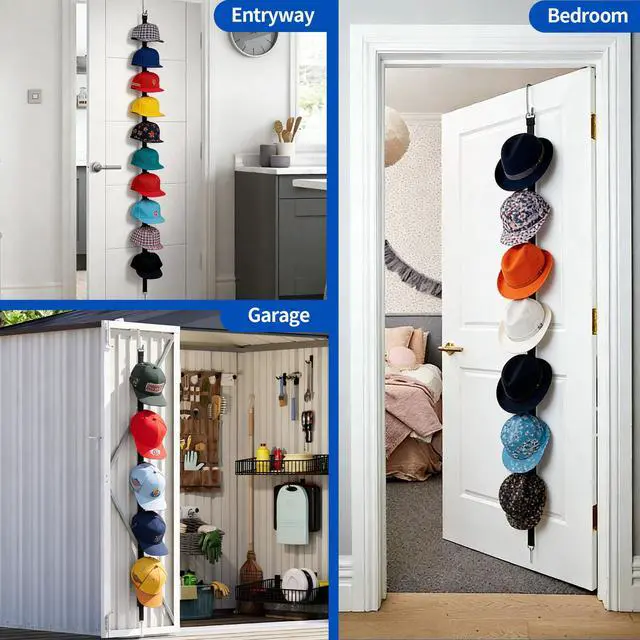 Alt view image 7 of 7 - Hat Rack for Door, Over the Door Hat Organizer for Baseball Caps, Adjustable Cap Storage with 10 Two-Way Hanging Display Hooks, No-Drill Space-Saving for Bedroom Closet Entryway, 1 Pack
