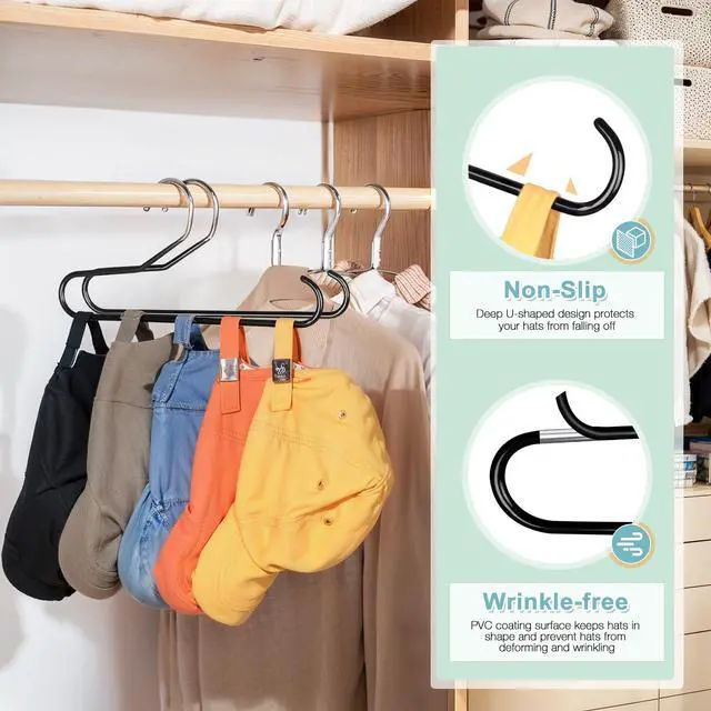 Alt view image 3 of 7 - Hat Storage Organizer for Baseball Caps Hat Rack Black 2 Pack | Holds 20 Hats, PVC Coated, Non Slip, Full Visibility, Easy Access, Keep Caps Wrinkle-Free, Space Saving Hat Hanger Storage
