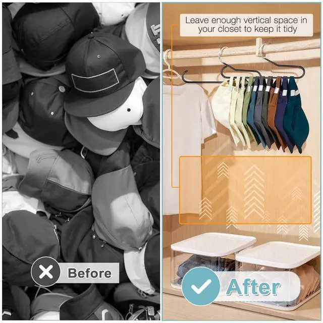 Alt view image 4 of 7 - Hat Storage Organizer for Baseball Caps Hat Rack Black 2 Pack | Holds 20 Hats, PVC Coated, Non Slip, Full Visibility, Easy Access, Keep Caps Wrinkle-Free, Space Saving Hat Hanger Storage