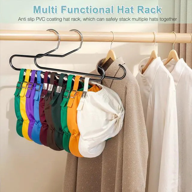 Alt view image 5 of 7 - Hat Storage Organizer for Baseball Caps Hat Rack Black 2 Pack | Holds 20 Hats, PVC Coated, Non Slip, Full Visibility, Easy Access, Keep Caps Wrinkle-Free, Space Saving Hat Hanger Storage