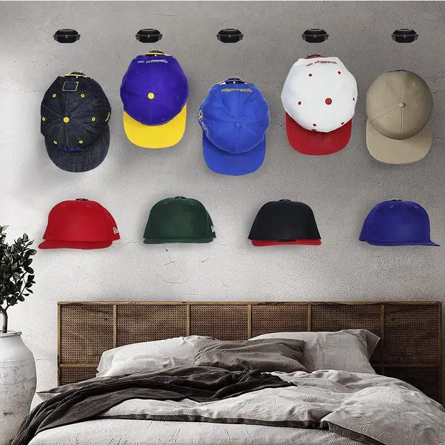 Alt view image 5 of 7 - 24 Pack Baseball Hat Holder for Wall, Adhesive Hat Rack for Caps | Hat Hangers for Wall, Upgraded Adhesive Hat Display Hooks, Hat Organizer Men Boys Bedroom AccessoriesBlack