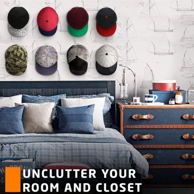 Alt view image 6 of 7 - 24 Pack Baseball Hat Holder for Wall, Adhesive Hat Rack for Caps | Hat Hangers for Wall, Upgraded Adhesive Hat Display Hooks, Hat Organizer Men Boys Bedroom AccessoriesBlack