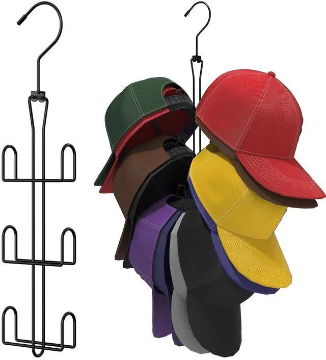 Main image of Hat Hanger 2pcs Metal Hat Storage For Baseball Caps,Rotatable Hat Organizer For Closet,Hat Rack With 6 Hooks Up to 30 Caps Hold,Black