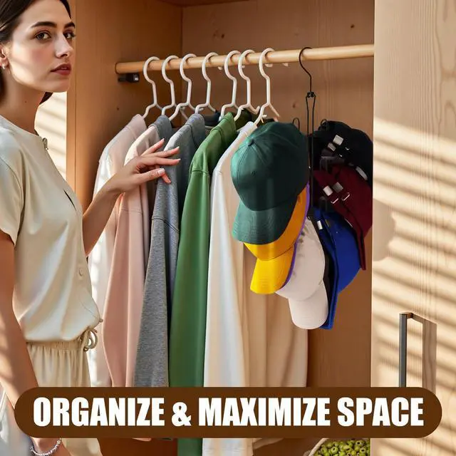 Alt view image 5 of 7 - Hat Hanger 2pcs Metal Hat Storage For Baseball Caps,Rotatable Hat Organizer For Closet,Hat Rack With 6 Hooks Up to 30 Caps Hold,Black