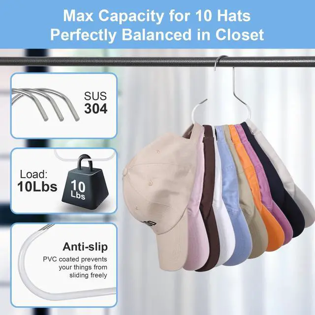 Alt view image 4 of 6 - Hat Racks for Closet 8 packs Baseball Hat Organizer Cap Hanger Hat Holder for Closet for Hat, Tie, Bra, Belt, Tank Top, Scarf