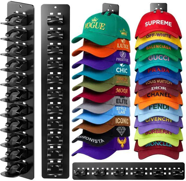 Main image of 2 Pack Hat Hook Organizer for Baseball Caps, Hat Hanger Holder for 20 Caps, Wall Hat Rack with Strong Adhesive, Multilayer Cap Storage Hooks for Closet Door and Bedroom (Style C-Black)