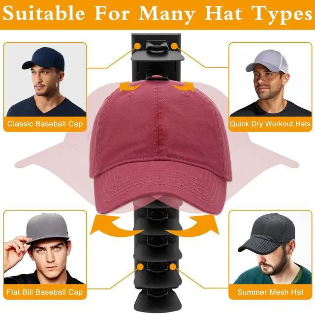 Alt view image 5 of 7 - Hat Racks for Baseball Caps,Hats Rack Organizer Hold Up to 20 Hats,Hat Organizer for Baseball Caps Hat Holder Storage Display Adhesive/Wall Drilled for Wall,Door,Closet,Hat Racks for wall (1PK, Black)