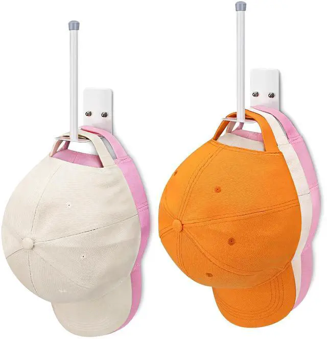 Main image of Hat Hooks for Baseball Caps, 2 Pack Hat Racks, Hat Holder on Wall, Hat Organizer, Storage and Organization, Home Storage for Use Adhesive or Wall Drilled for Door, Bedroom (White)