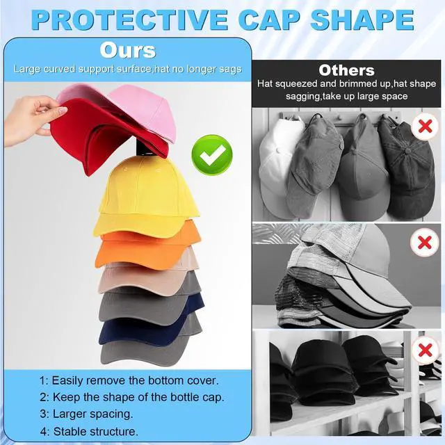 Alt view image 3 of 7 - Hat Organizer for Baseball Caps, 2 Pack | Adhesive, Hat Rack for Wall