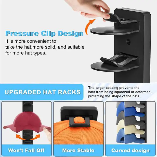Alt view image 5 of 7 - Hat Organizer for Baseball Caps, 2 Pack | Adhesive, Hat Rack for Wall