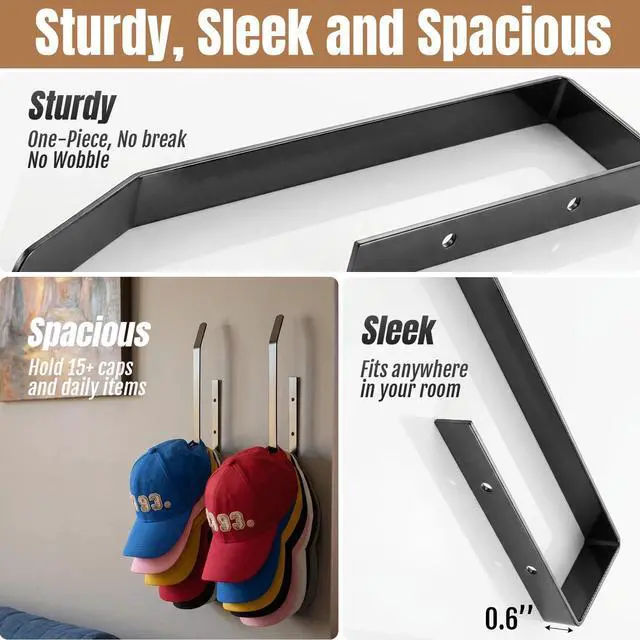 Alt view image 4 of 7 - 2 Pack Hat Organizer for Baseball Caps, Fits for Bedroom, Closet, RV | Strong Adhesive & Drilling, Space Saving Hat Holder & Storage, Suitable for Bedroom, RV, Closet and Door back