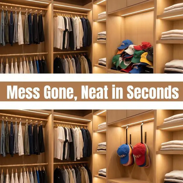 Alt view image 7 of 7 - 2 Pack Hat Organizer for Baseball Caps, Fits for Bedroom, Closet, RV | Strong Adhesive & Drilling, Space Saving Hat Holder & Storage, Suitable for Bedroom, RV, Closet and Door back