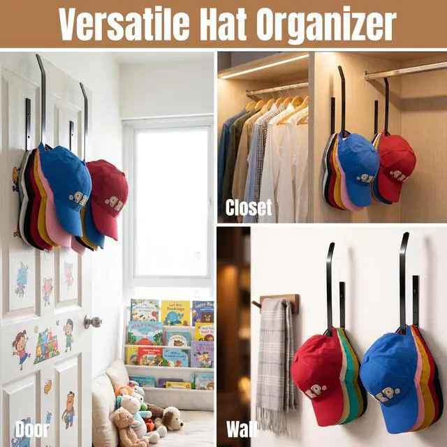 Alt view image 6 of 7 - 2 Pack Hat Organizer for Baseball Caps, Fits for Bedroom, Closet, RV | Strong Adhesive & Drilling, Space Saving Hat Holder & Storage, Suitable for Bedroom, RV, Closet and Door back
