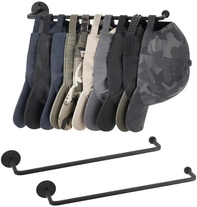 Main image of Hat Rack for Wall Baseball Cap Organizer Set of 2 Metal Hat Organizer Holds 24 Caps Space Saving Hat Hook for Wall Closet, Anti-Slip Hat Storage Holder for Bedroom Organization