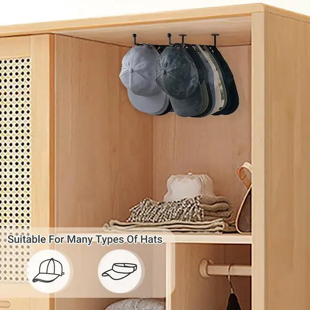 Alt view image 2 of 7 - Hat Rack for Wall Baseball Cap Organizer Set of 2 Metal Hat Organizer Holds 24 Caps Space Saving Hat Hook for Wall Closet, Anti-Slip Hat Storage Holder for Bedroom Organization
