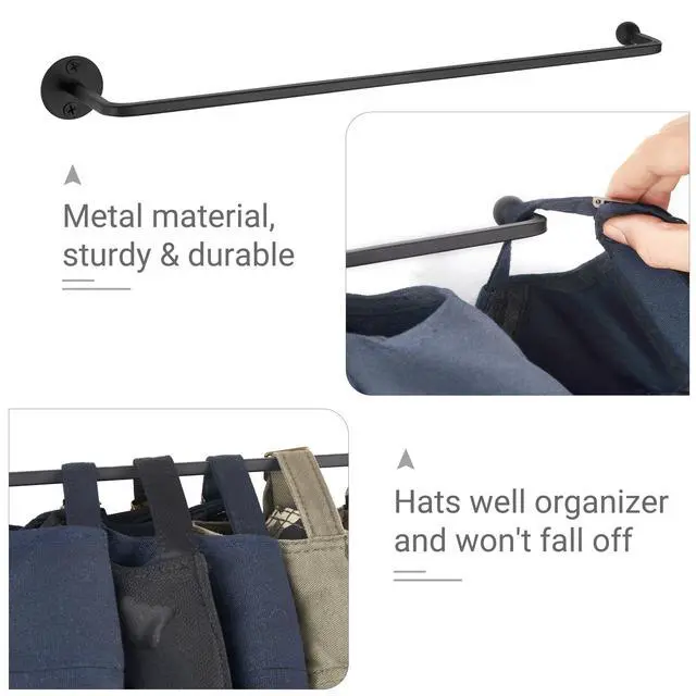 Alt view image 5 of 7 - Hat Rack for Wall Baseball Cap Organizer Set of 2 Metal Hat Organizer Holds 24 Caps Space Saving Hat Hook for Wall Closet, Anti-Slip Hat Storage Holder for Bedroom Organization