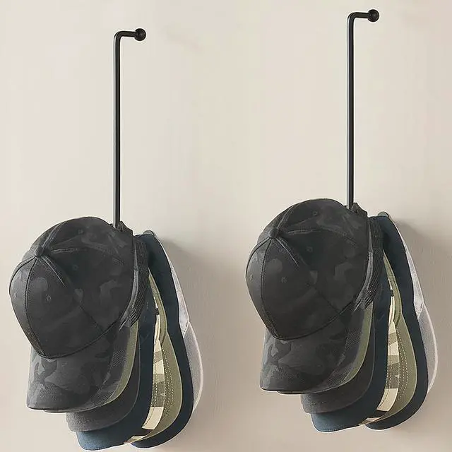 Alt view image 6 of 7 - Hat Rack for Wall Baseball Cap Organizer Set of 2 Metal Hat Organizer Holds 24 Caps Space Saving Hat Hook for Wall Closet, Anti-Slip Hat Storage Holder for Bedroom Organization