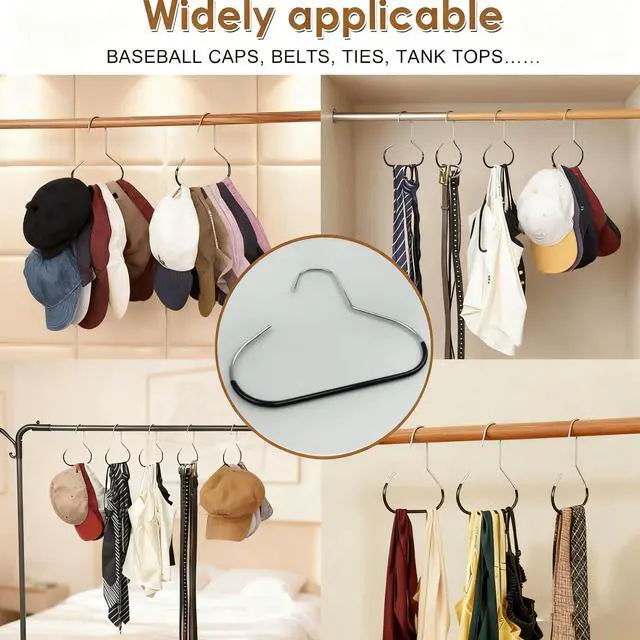 Alt view image 3 of 7 - 4Packs Hat Organizer, Stainless Steel Hat Hangers for Closet, Hat Rack Hat Holder for Baseball Caps, Cap Organizer for Baseball Caps, Scarf and Hat Organizer (Gray+Black+White+Pink)
