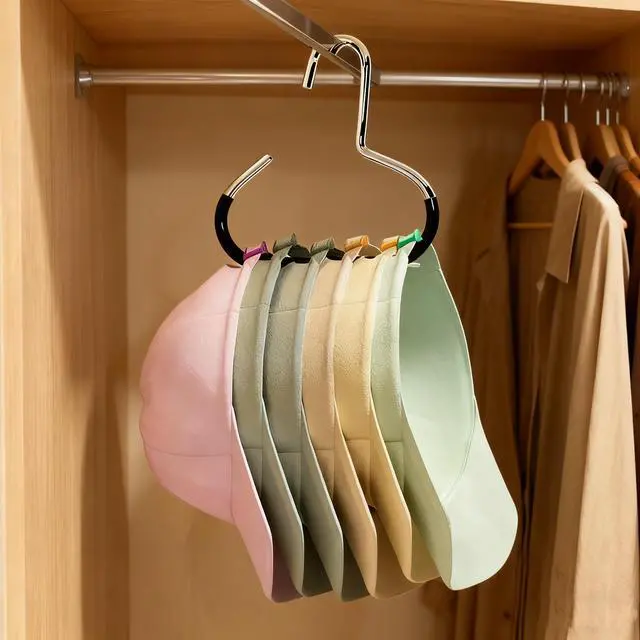 Alt view image 7 of 7 - 4Packs Hat Organizer, Stainless Steel Hat Hangers for Closet, Hat Rack Hat Holder for Baseball Caps, Cap Organizer for Baseball Caps, Scarf and Hat Organizer (Gray+Black+White+Pink)